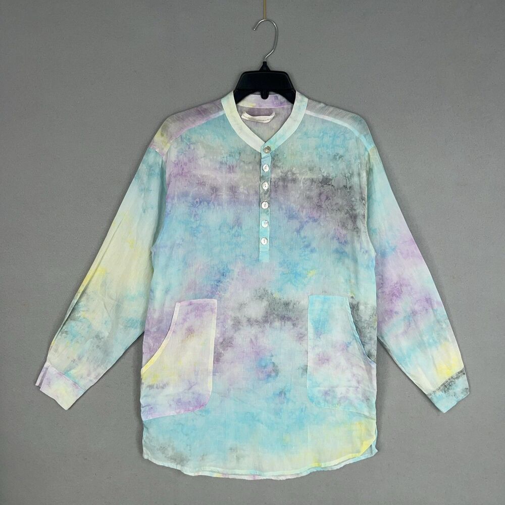 Natalie Martin Shirt Womens XS Pastel Tie Dye Pockets Boho Bali Flowy Resort